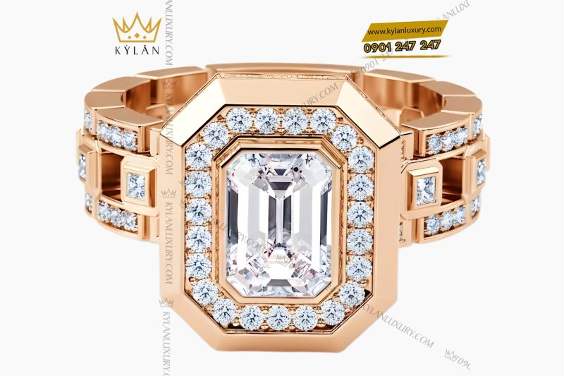 Nhẫn vàng hồng Au750 đính kim cương