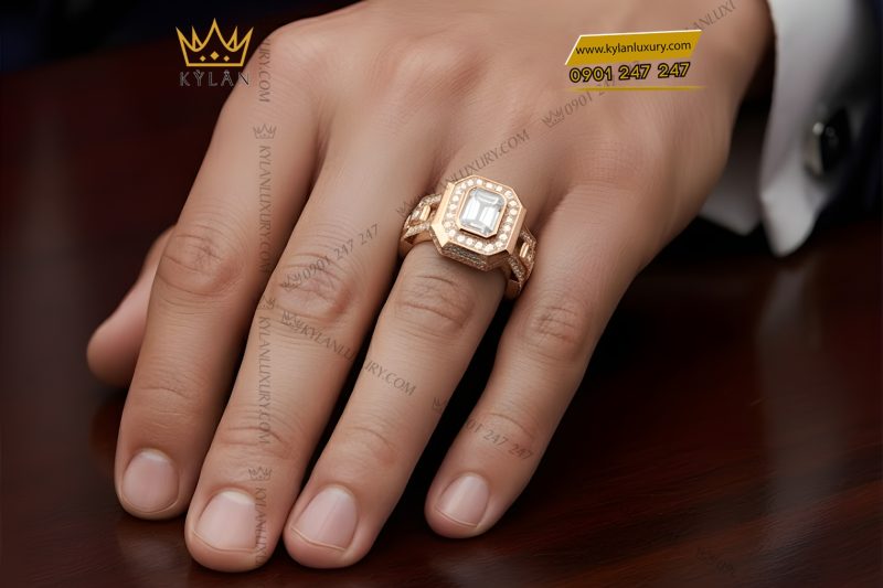 Nhẫn vàng hồng Au750 đính kim cương