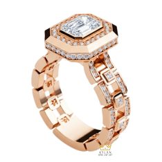 Nhẫn vàng hồng Au750 đính kim cương