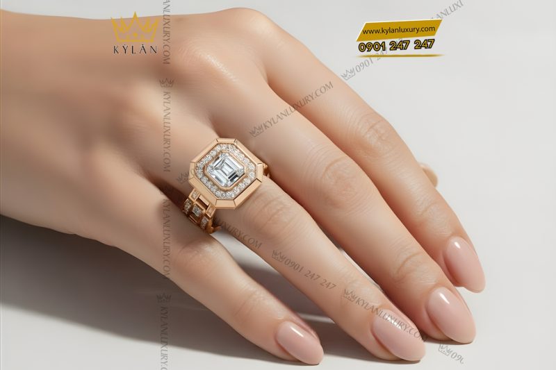 Nhẫn vàng hồng Au750 đính kim cương