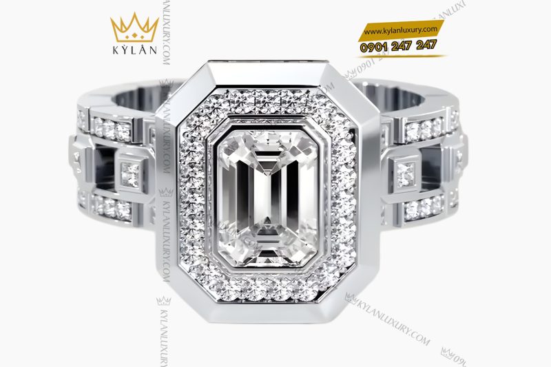 Nhẫn vàng trắng Au750 đính kim cương