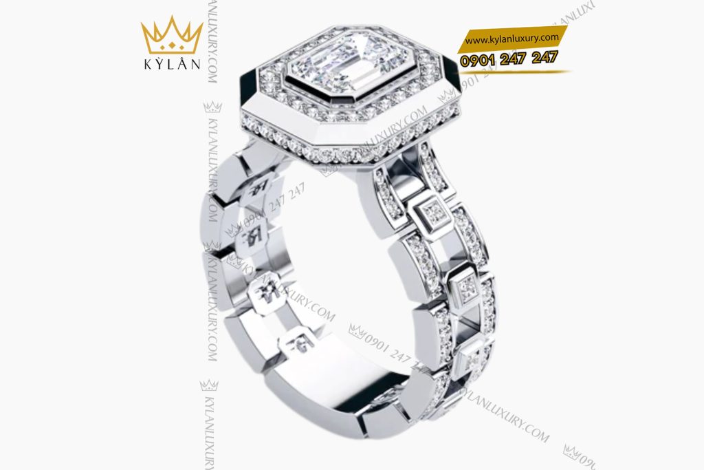 Nhẫn vàng trắng Au750 đính kim cương