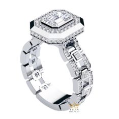 Nhẫn vàng trắng Au750 đính kim cương