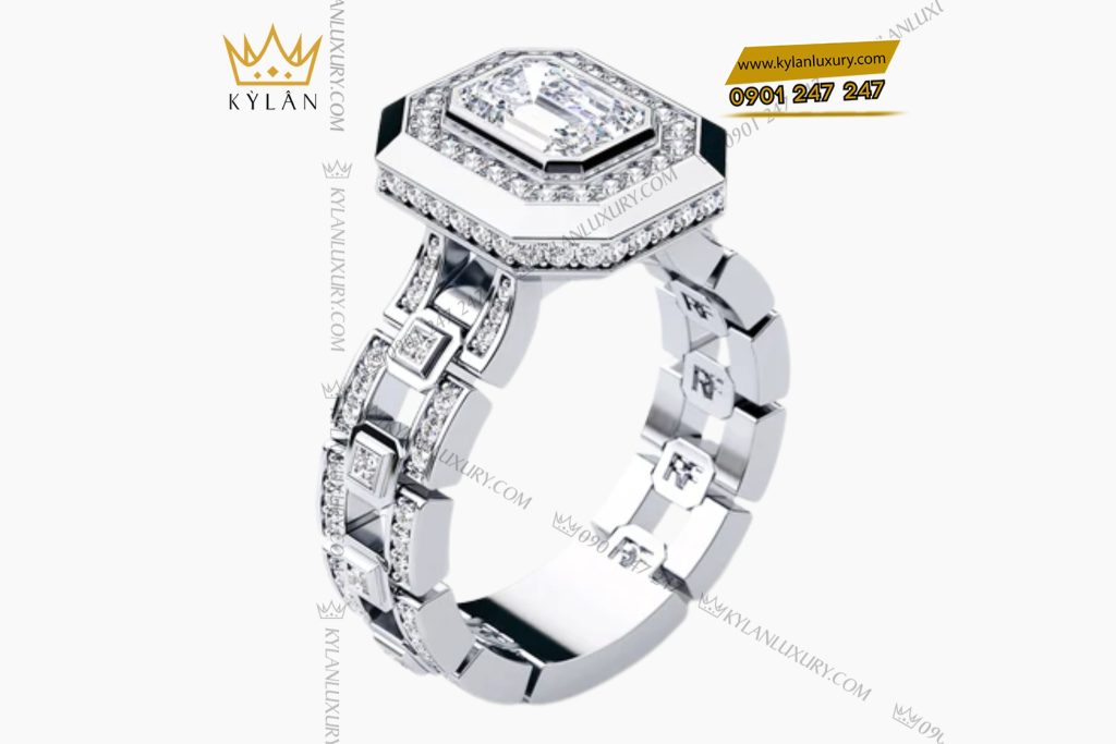 Kỳ Lân Luxury Nhan vang trang Au750 dinh kim cuong 3 Nhẫn vàng trắng Au750 đính kim cương
