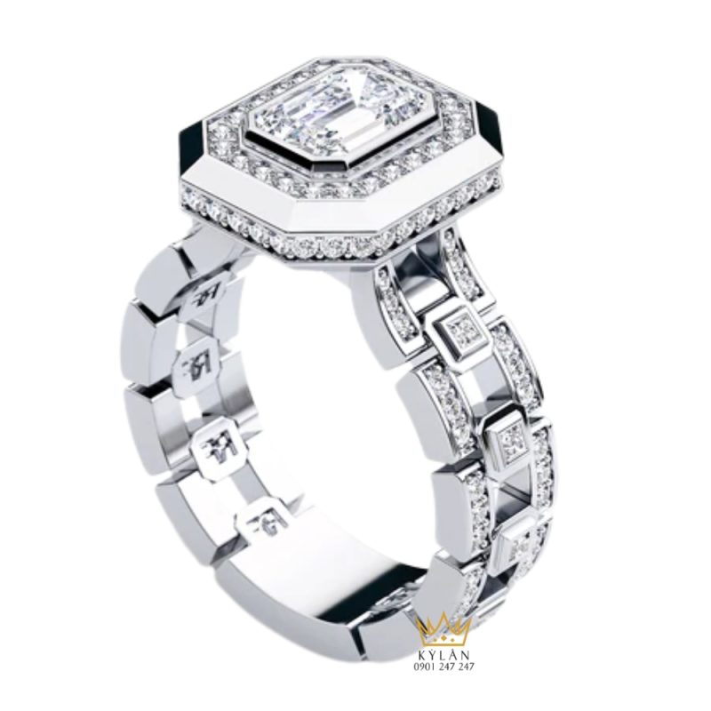 Nhẫn vàng trắng Au750 đính kim cương