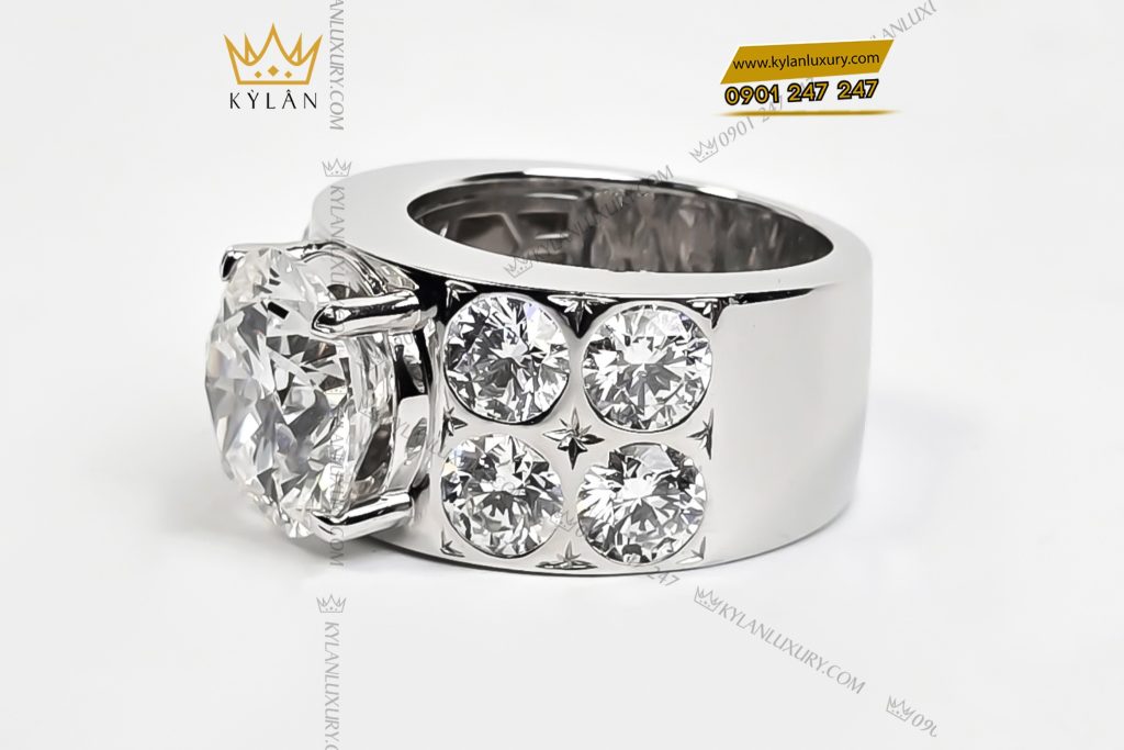 Kỳ Lân Luxury Nhan vang trang Au750 dinh kim cuong chu 12ly 2 Nhẫn nam vàng trắng Au750 đính kim cương chủ 12ly