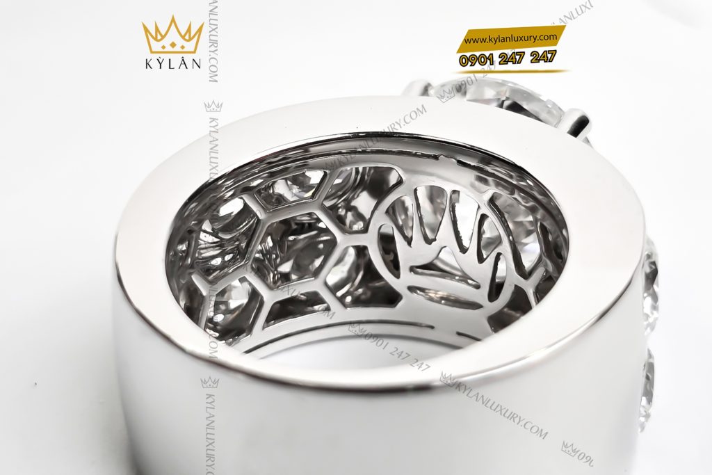 Nhẫn nam vàng trắng Au750 đính kim cương chủ 12ly