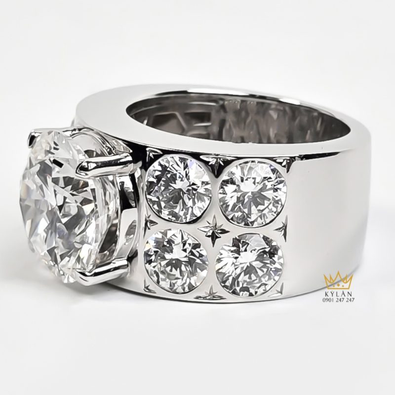 Nhẫn nam vàng trắng Au750 đính kim cương chủ 12ly