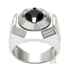 Nhẫn nam vàng trắng Au750 đính kim cương và đá quý đen