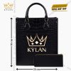 Túi xách full da cá Alligator black đính logo vương miện KY LAN