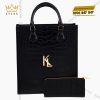 Túi xách full da cá Alligator black đính logo vương miện KY LAN