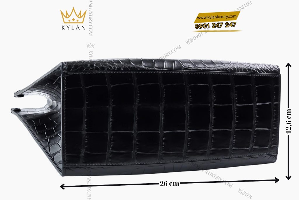 Túi xách full da cá Alligator black đính logo vương miện KY LAN 