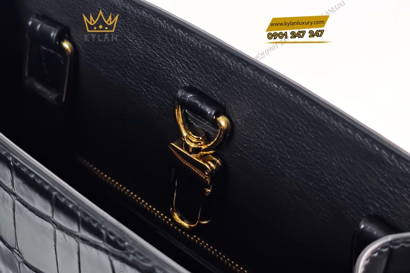 Túi xách full da cá Alligator black đính logo vương miện KY LAN