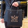 Túi xách full da cá Alligator black đính logo vương miện KY LAN