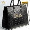 Túi xách nữ full da cá Alligator black đính logo chữ Bella vàng Au750