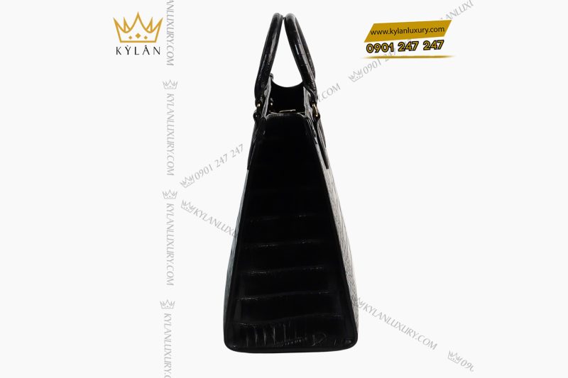 Túi xách nữ full da cá Alligator black đính logo chữ Bella vàng Au750