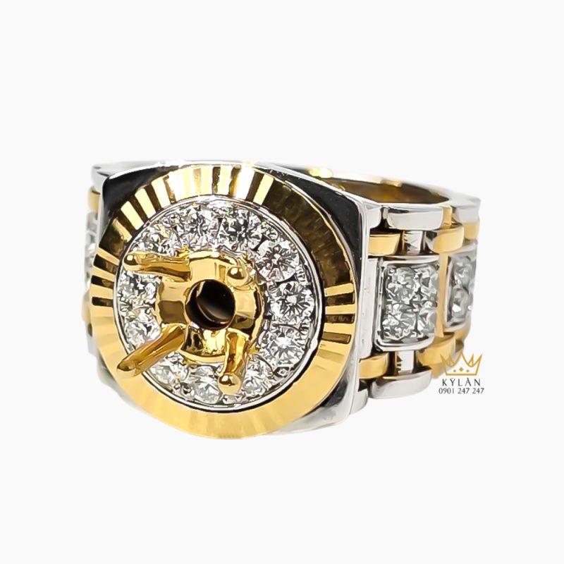 Vỏ nhẫn Rolex demi vàng vàng Au750 đính kim cương