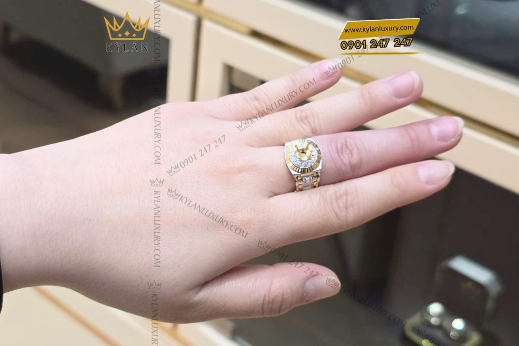 Vỏ nhẫn Rolex demi vàng vàng Au750 đính kim cương 6 Vỏ nhẫn Rolex demi vàng vàng Au750 đính kim cương