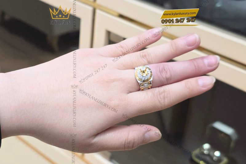 Vỏ nhẫn Rolex demi vàng vàng Au750 đính kim cương