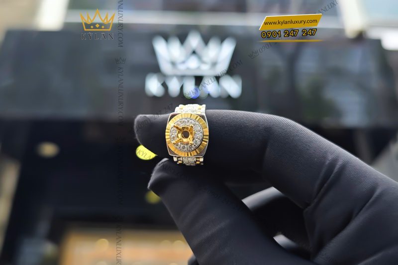 Vỏ nhẫn Rolex demi vàng vàng Au750 đính kim cương
