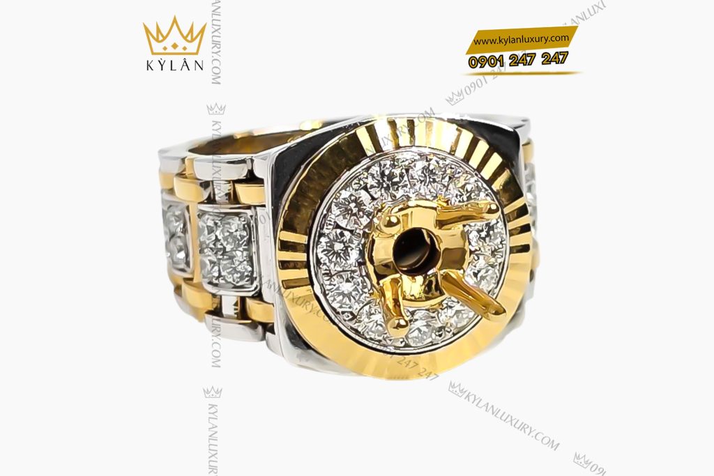 Vỏ nhẫn Rolex demi vàng vàng Au750 đính kim cương 2 Vỏ nhẫn Rolex demi vàng vàng Au750 đính kim cương