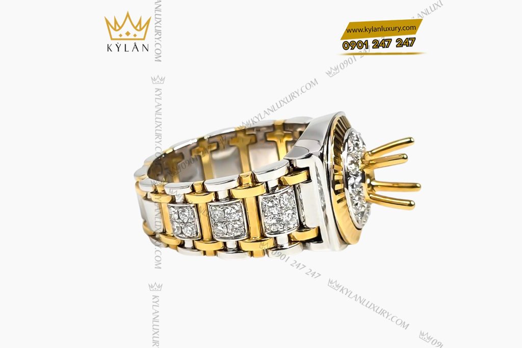 Vỏ nhẫn Rolex demi vàng vàng Au750 đính kim cương 4 Vỏ nhẫn Rolex demi vàng vàng Au750 đính kim cương