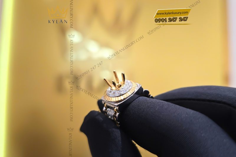Vỏ nhẫn Rolex demi vàng vàng Au750 đính kim cương