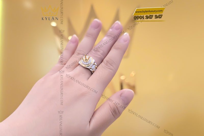 Vỏ nhẫn Rolex demi vàng vàng Au750 đính kim cương