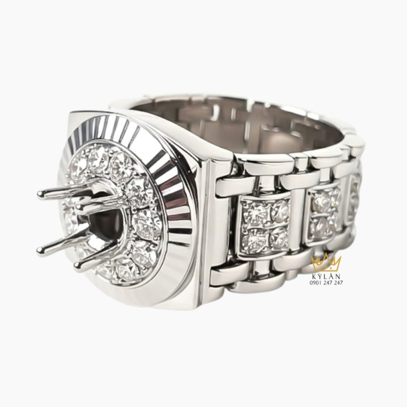 Vỏ nhẫn Rolex vàng trắng Au750 đính kim cương