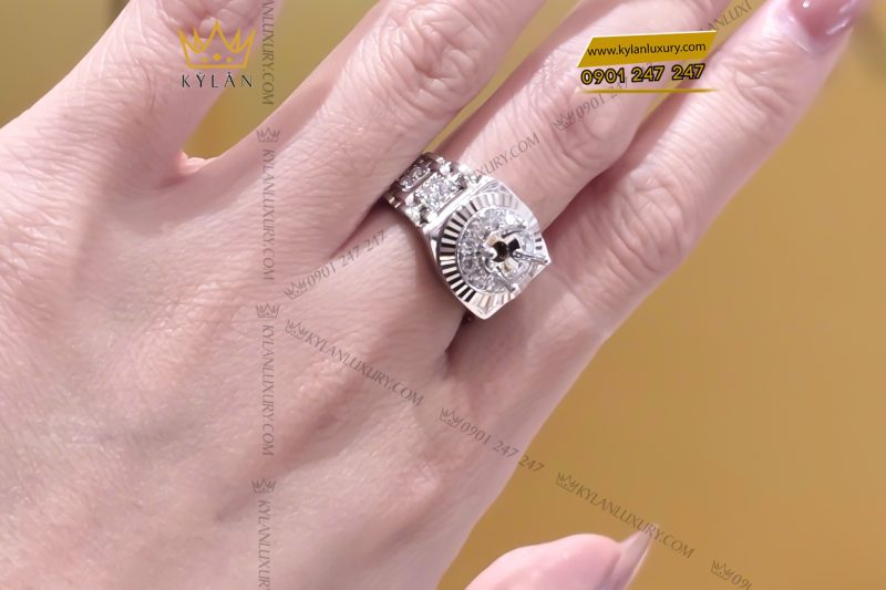 Vỏ nhẫn Rolex vàng trắng Au750 đính kim cương