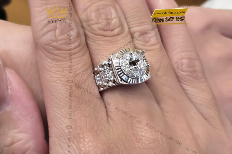Vỏ nhẫn Rolex vàng trắng Au750 đính kim cương