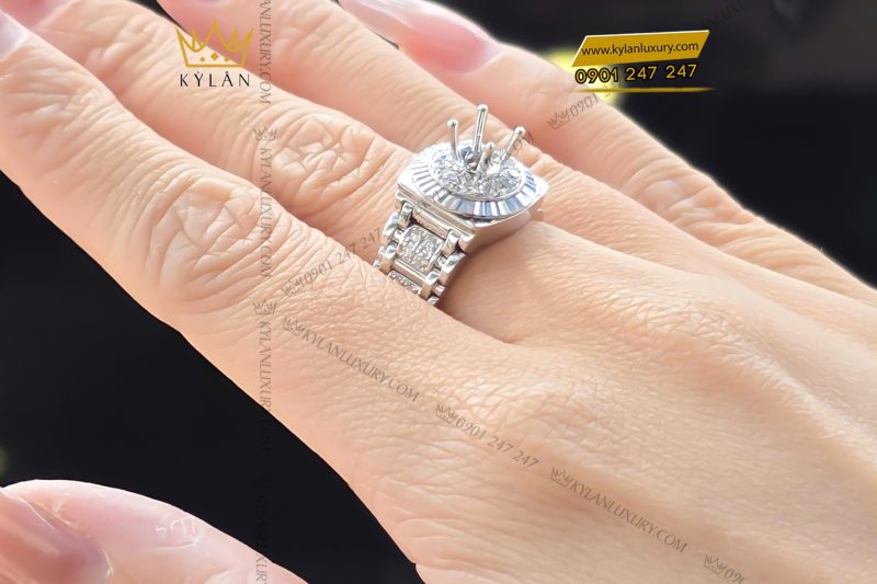 Vỏ nhẫn Rolex vàng trắng Au750 đính kim cương