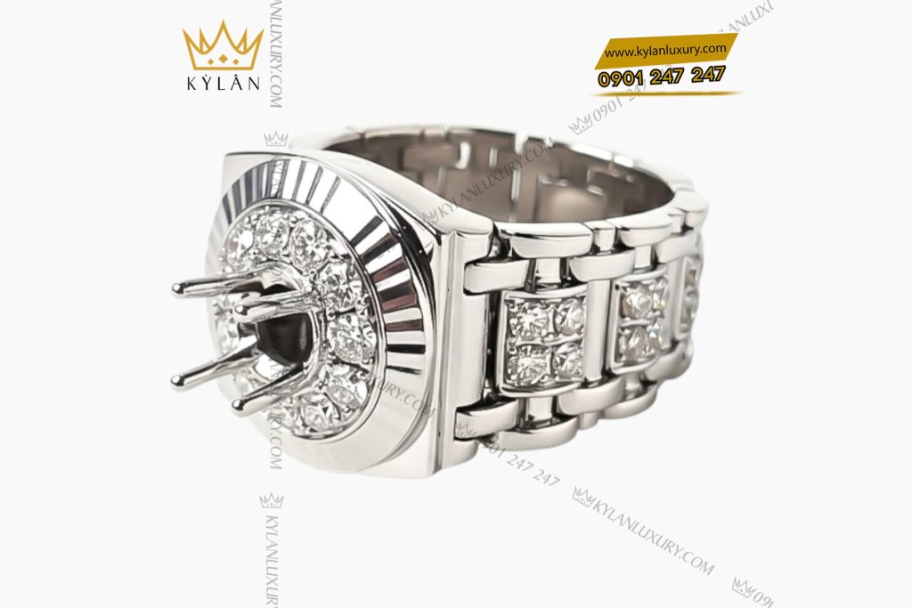 Vỏ nhẫn Rolex vàng trắng Au750 đính kim cương 3 Vỏ nhẫn Rolex vàng trắng Au750 đính kim cương