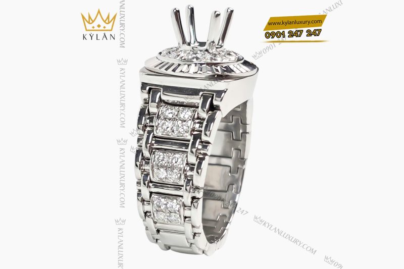 Vỏ nhẫn Rolex vàng trắng Au750 đính kim cương