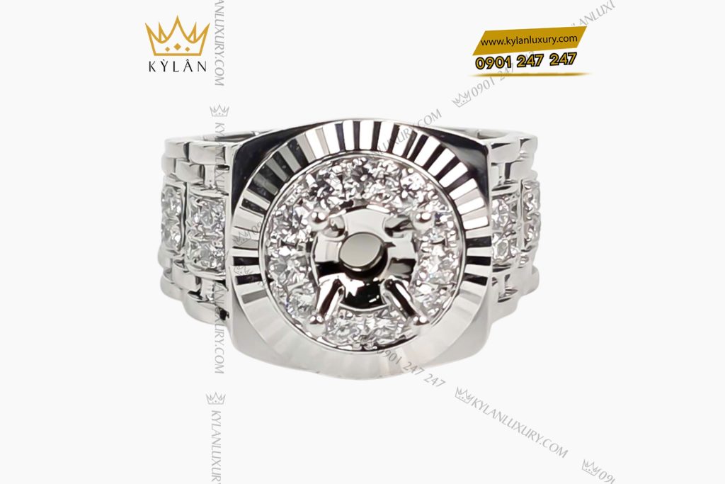 Vỏ nhẫn Rolex vàng trắng Au750 đính kim cương 2 Vỏ nhẫn Rolex vàng trắng Au750 đính kim cương