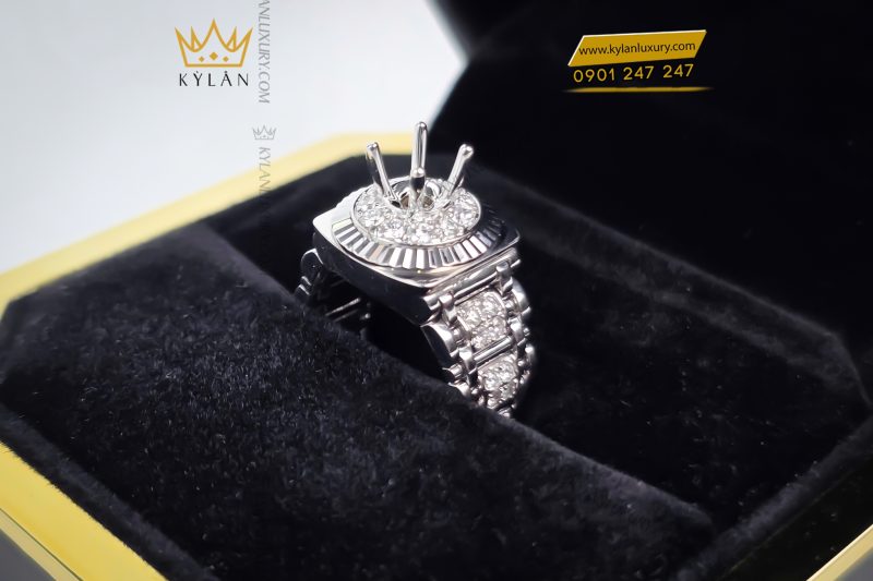 Vỏ nhẫn Rolex vàng trắng Au750 đính kim cương
