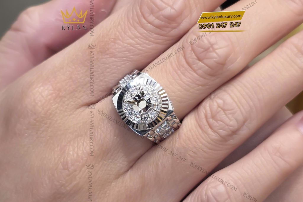 Vỏ nhẫn Rolex vàng trắng Au750 đính kim cương 15 Kỳ Lân Luxury Vo nhan Rolex vang trang Au750 dinh kim cuong 9 Vỏ nhẫn Rolex vàng trắng Au750 đính kim cương