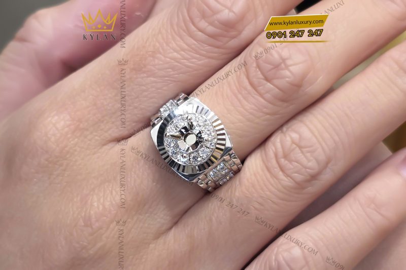 Vỏ nhẫn Rolex vàng trắng Au750 đính kim cương