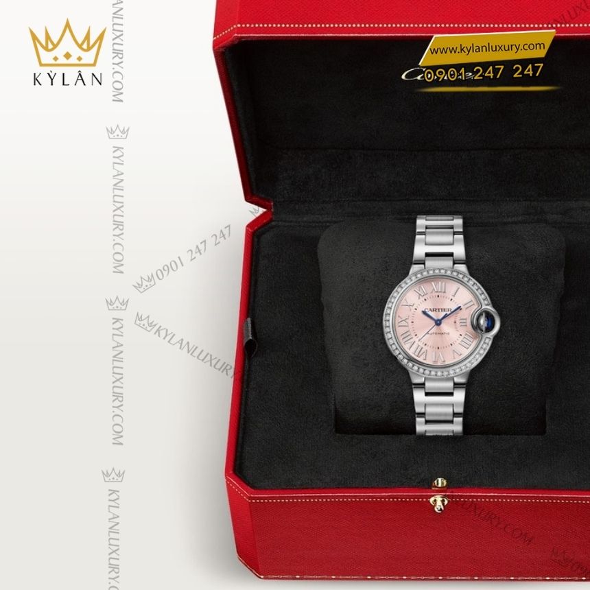 Kỳ Lân Luxury cartier ballon bleu 33mm mat so hong w4bb0037 2 Đồng hồ Cartier Ballon Bleu hồng vành kim 33mm W4BB0037