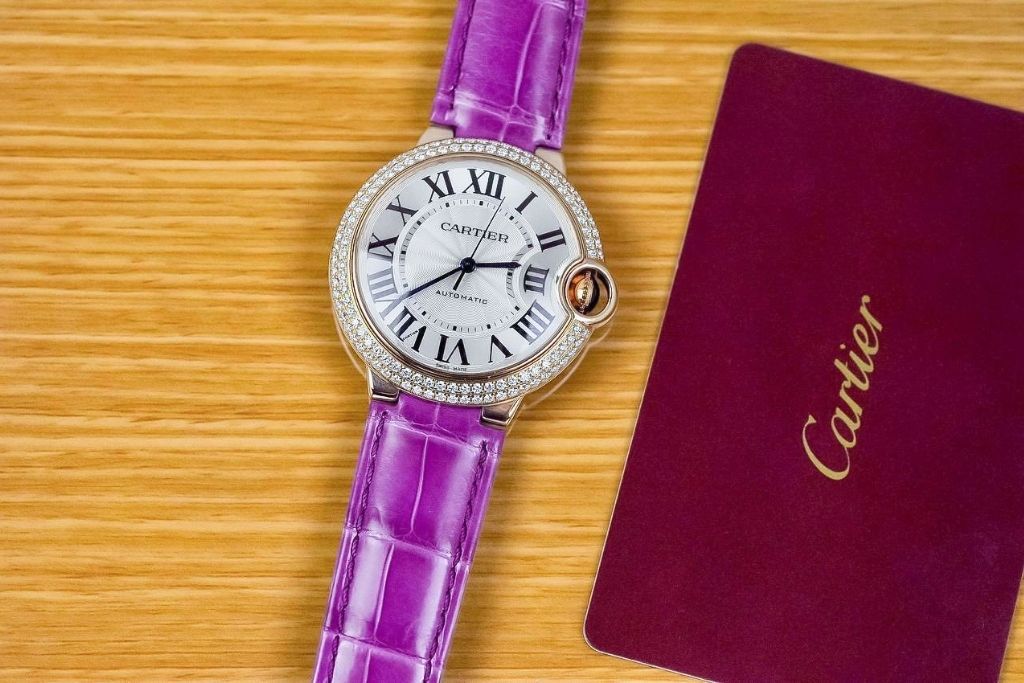 Kỳ Lân Luxury cartier ballon bleu tim wjbb0009 7 Đồng hồ Cartier Ballon Bleu tím vàng hồng WJBB0009