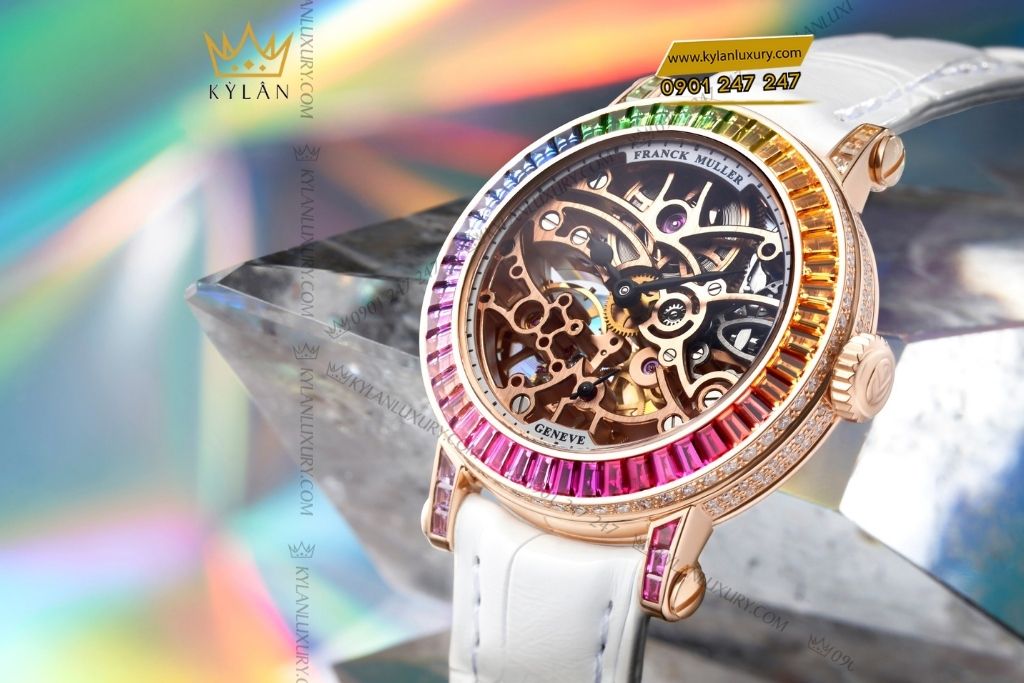 Kỳ Lân Luxury franck muller round skeleton baguette rainbow 31mm 10 Đồng hồ Franck Muller Round Skeleton Baguette Rainbow