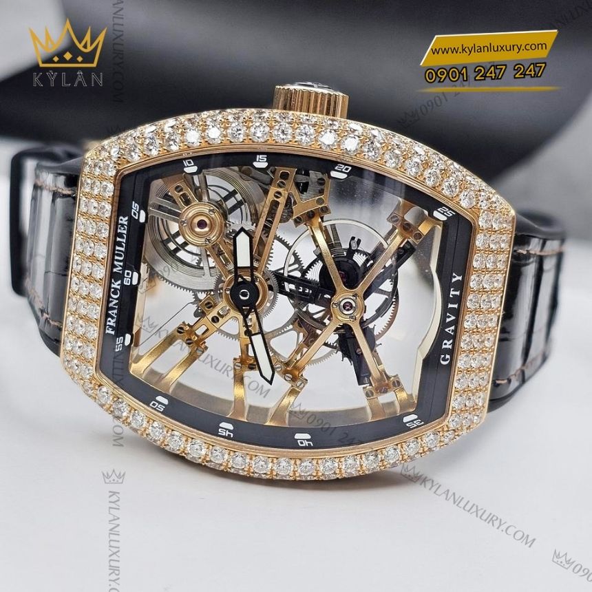Kỳ Lân Luxury franck muller vanguard gravity skeleton tourbillon 44mm 5 Đồng hồ Franck Muller Gravity Skeleton Tourbillon full kim cương 44mm