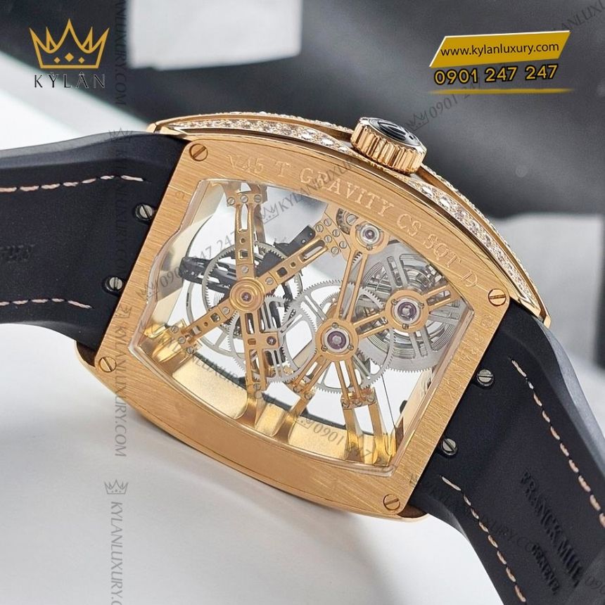 Kỳ Lân Luxury franck muller vanguard gravity skeleton tourbillon 44mm 7 Đồng hồ Franck Muller Gravity Skeleton Tourbillon full kim cương 44mm