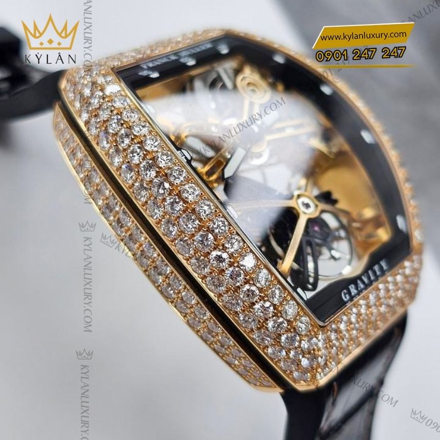 Kỳ Lân Luxury franck muller vanguard gravity skeleton tourbillon 44mm 8 Đồng hồ Franck Muller Gravity Skeleton Tourbillon kim cương 44mm