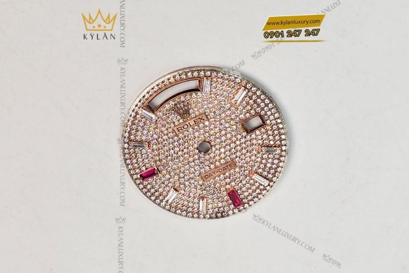 Mặt đồng hồ Rolex Day Date vàng hồng custom kim cương & Ruby