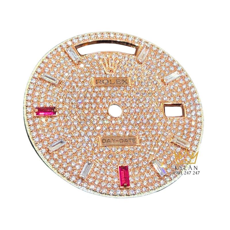 Mặt đồng hồ Rolex Day Date vàng hồng custom kim cương & Ruby