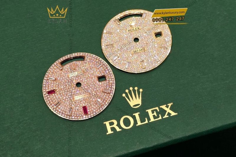 Mặt đồng hồ Rolex Day-Date vàng vàng custom kim cương