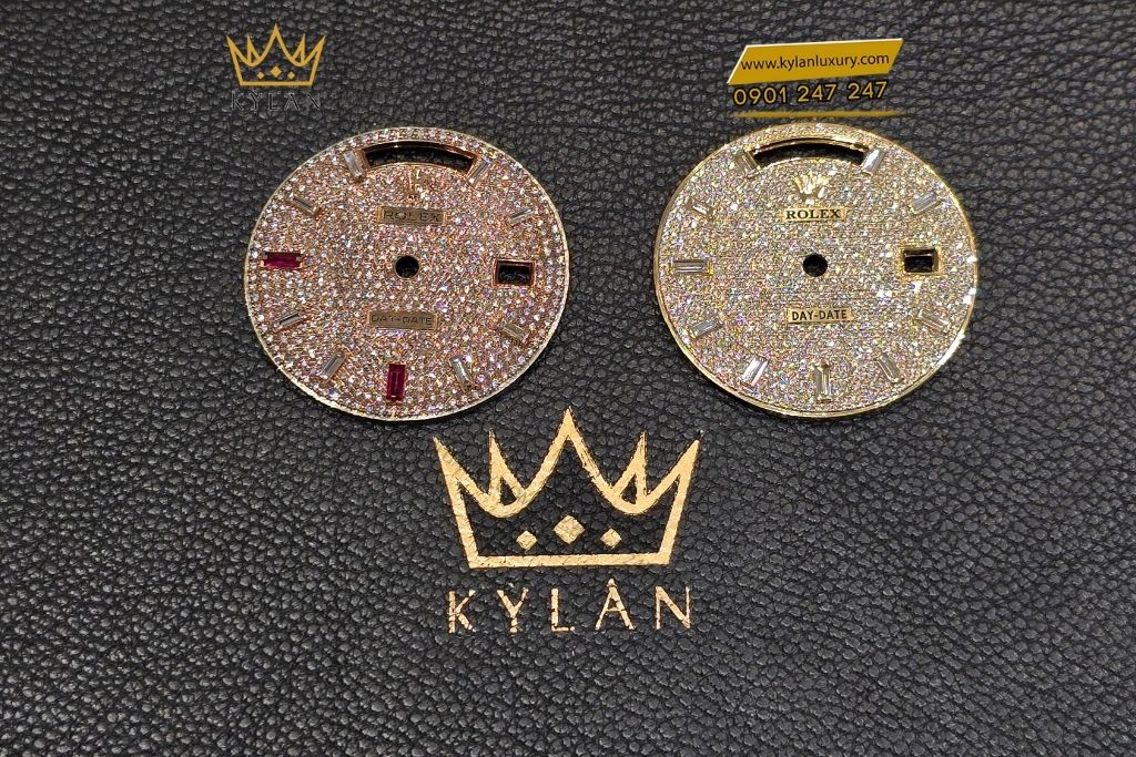 Kỳ Lân Luxury mat dong ho rolex day date vang vang custom kim cuong 8 Mặt đồng hồ Rolex Day-Date vàng vàng custom kim cương