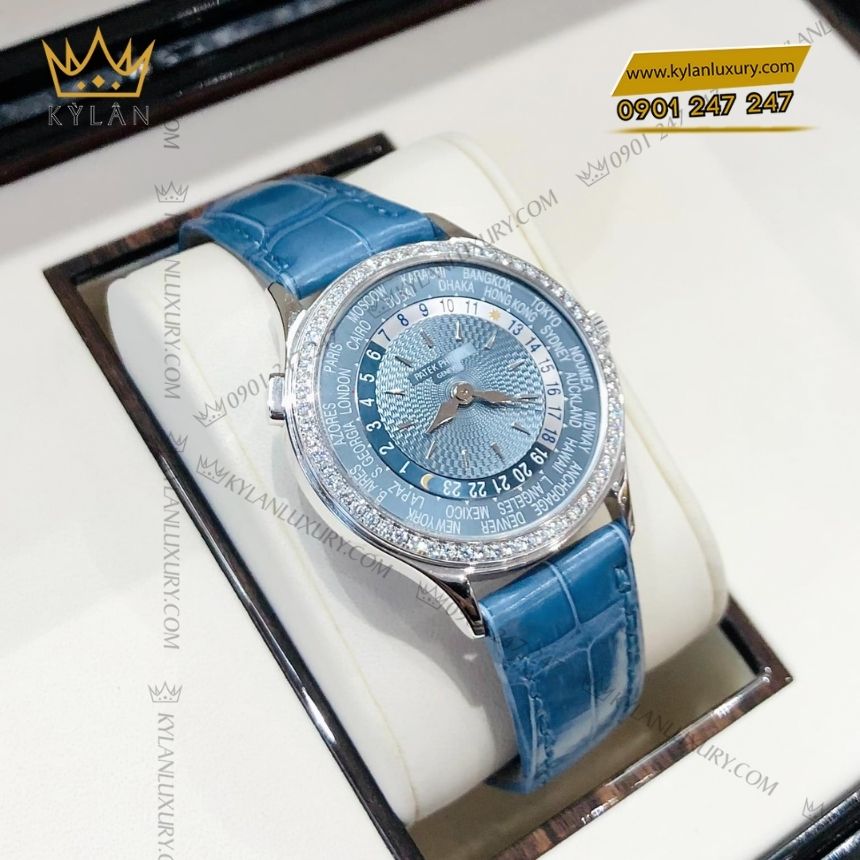 Kỳ Lân Luxury patek philippe complications world time 7130g 016 7 Đồng hồ Patek Philippe Complications mặt xanh xám vành kim 7130G-016