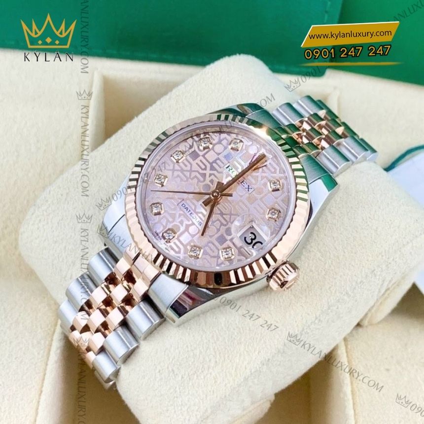 Kỳ Lân Luxury rolex datejust 31 178271 demi vang hong 6 Đồng hồ Rolex Datejust 31 mặt vi tính hồng 178271